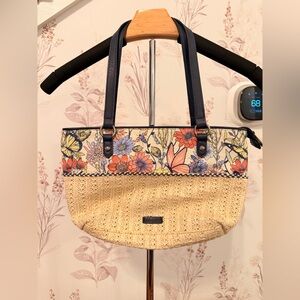 Sakroots Meadow Straw Bag with Floral Print